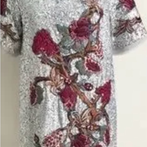 🩶Zara Silver Sequin L Floral Embroidered dress ASO Alexis Rose Schitts Creek - Picture 11 of 16
